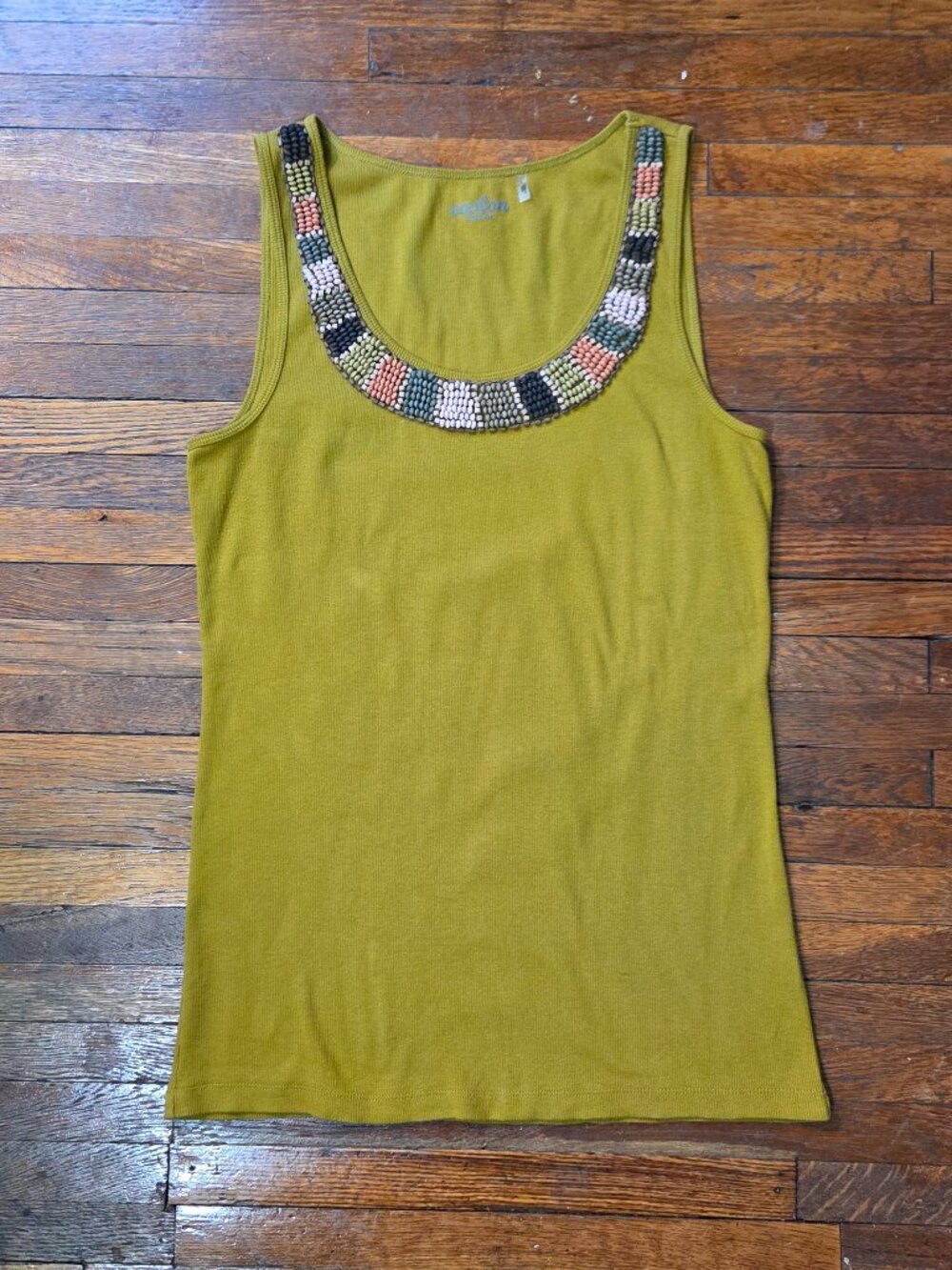Caslon Pea Green Beaded Fitted Tank Top